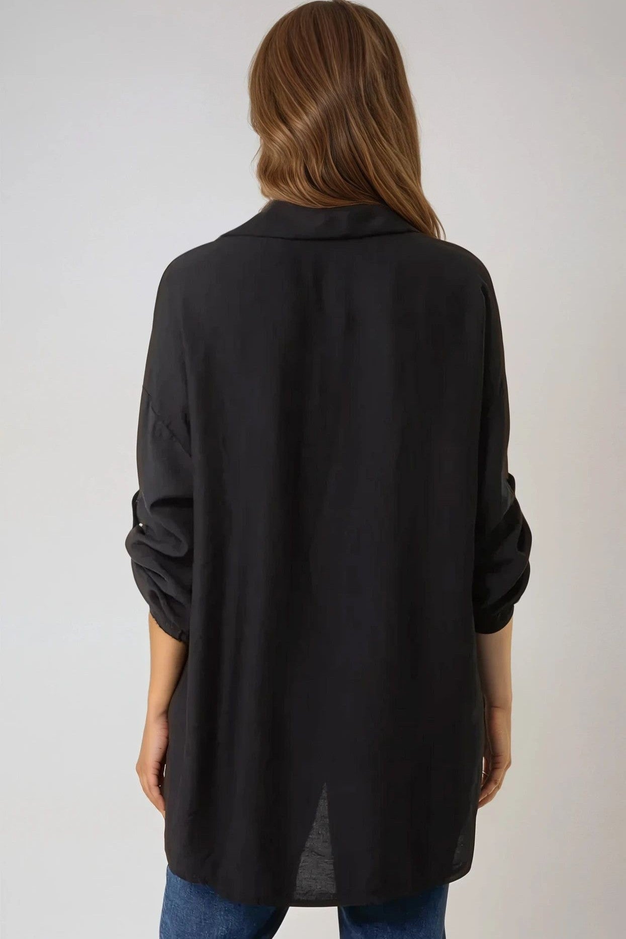 Black Relaxed Fit Roll Sleeve Shirt