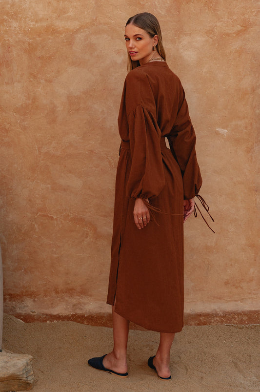 Denise Long Sleeve Linen Kimono Dress