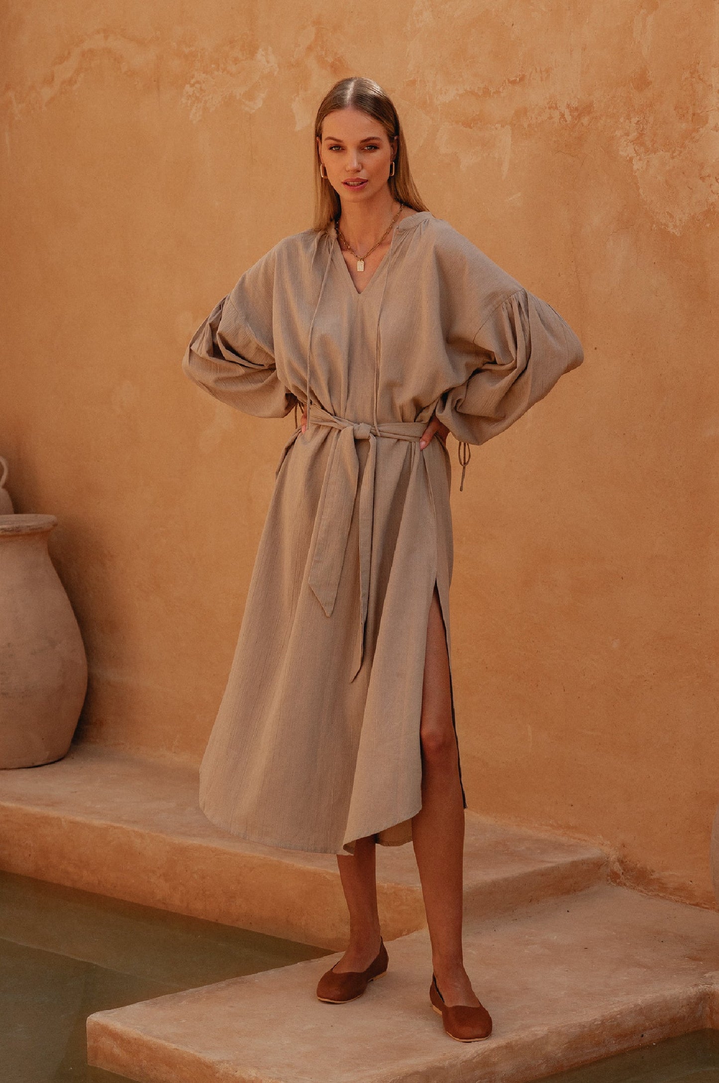 Denise Long Sleeve Linen Kimono Dress