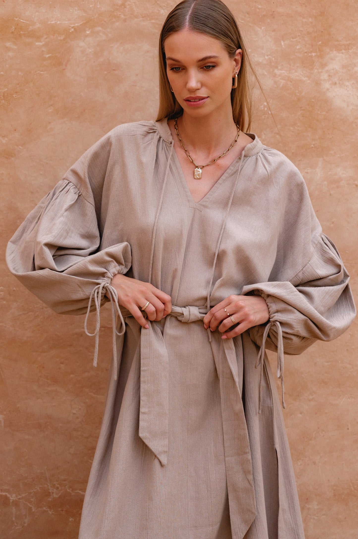 Denise Long Sleeve Linen Kimono Dress