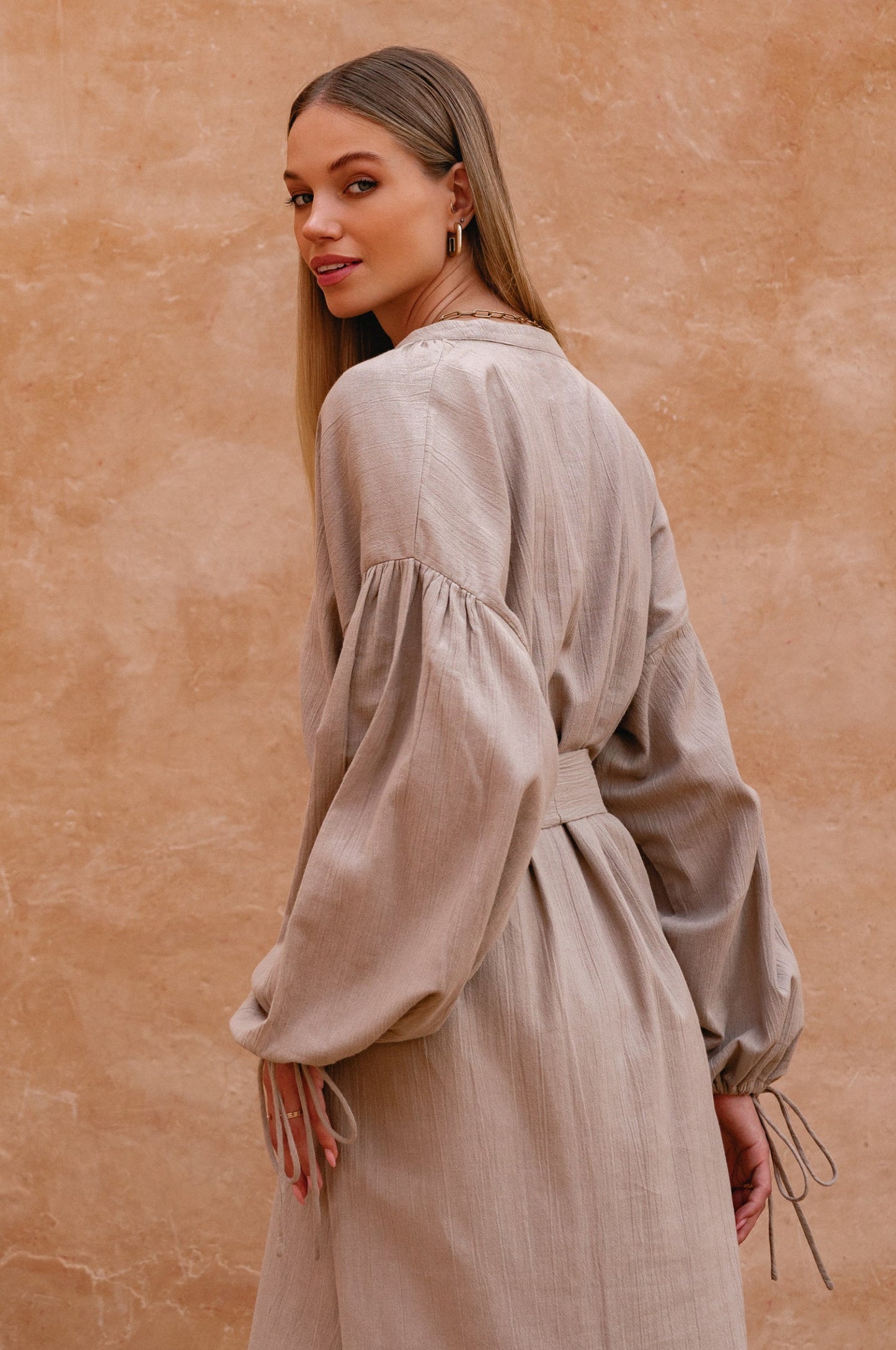 Denise Long Sleeve Linen Kimono Dress