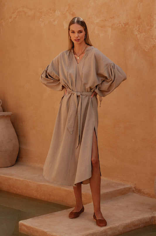 Denise Long Sleeve Linen Kimono Dress