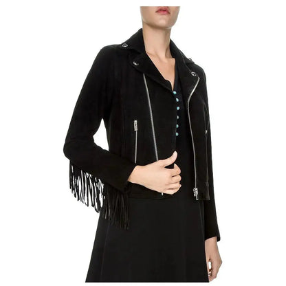 Women's Genuine Suede Leather Fringe Biker Jacket
