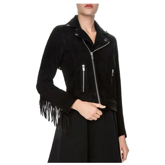 Women's Genuine Suede Leather Fringe Biker Jacket