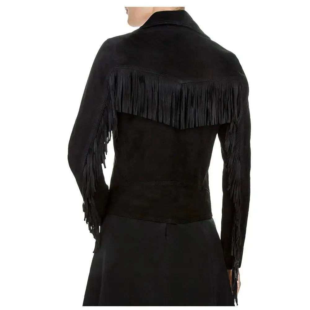 Women's Genuine Suede Leather Fringe Biker Jacket