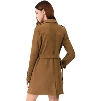 Women’s Suede Double-Breasted Trench Coat