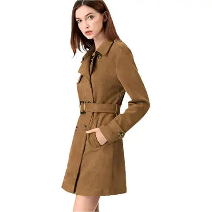 Women’s Suede Double-Breasted Trench Coat