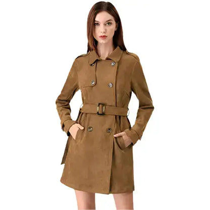 Women’s Suede Double-Breasted Trench Coat