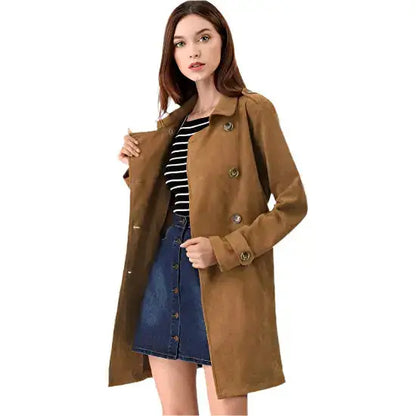Women’s Suede Double-Breasted Trench Coat