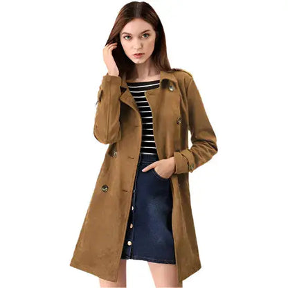 Women’s Suede Double-Breasted Trench Coat